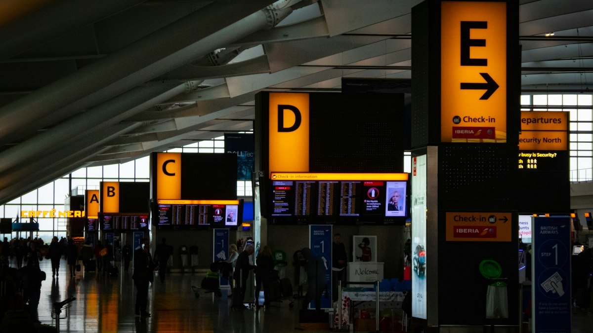 Airport terminal interior, a stock photo illustrating news that the Riyadh airport reopens