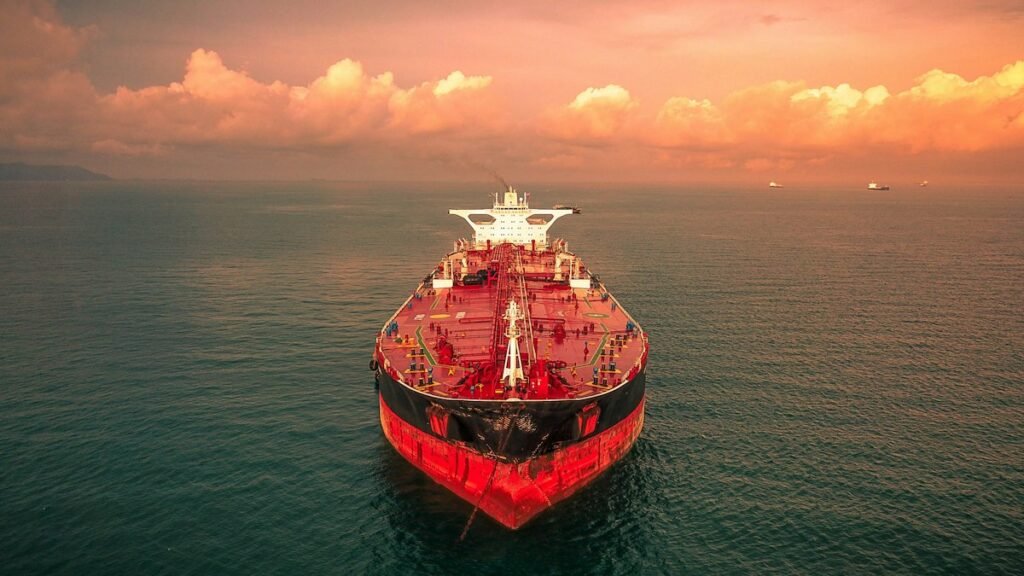 Oil tanker ship at sea, representing Russian oil exports