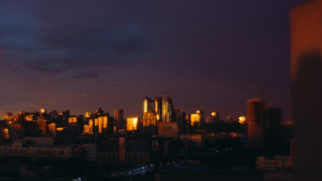Kyiv skyline at night, a stock photo illustrating the Ukraine air defense shortage