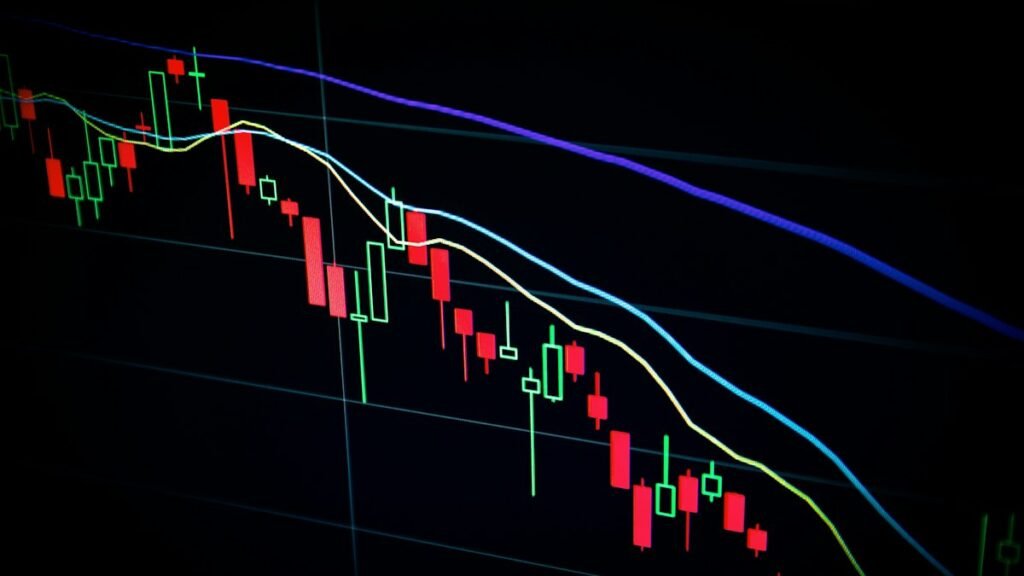 Stock market screens showing price charts, a stock photo illustrating Wall Street under pressure